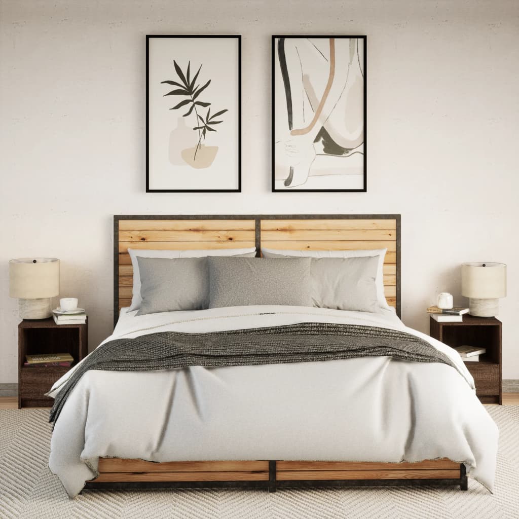 Nattbord med LED 2 stk brun eik konstruert tre