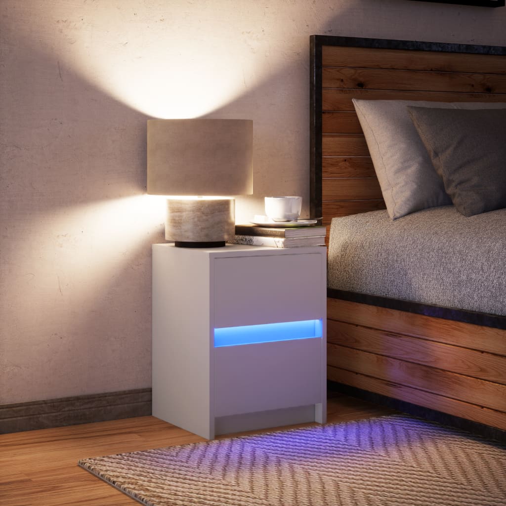 Nattbord med LED hvit konstruert tre