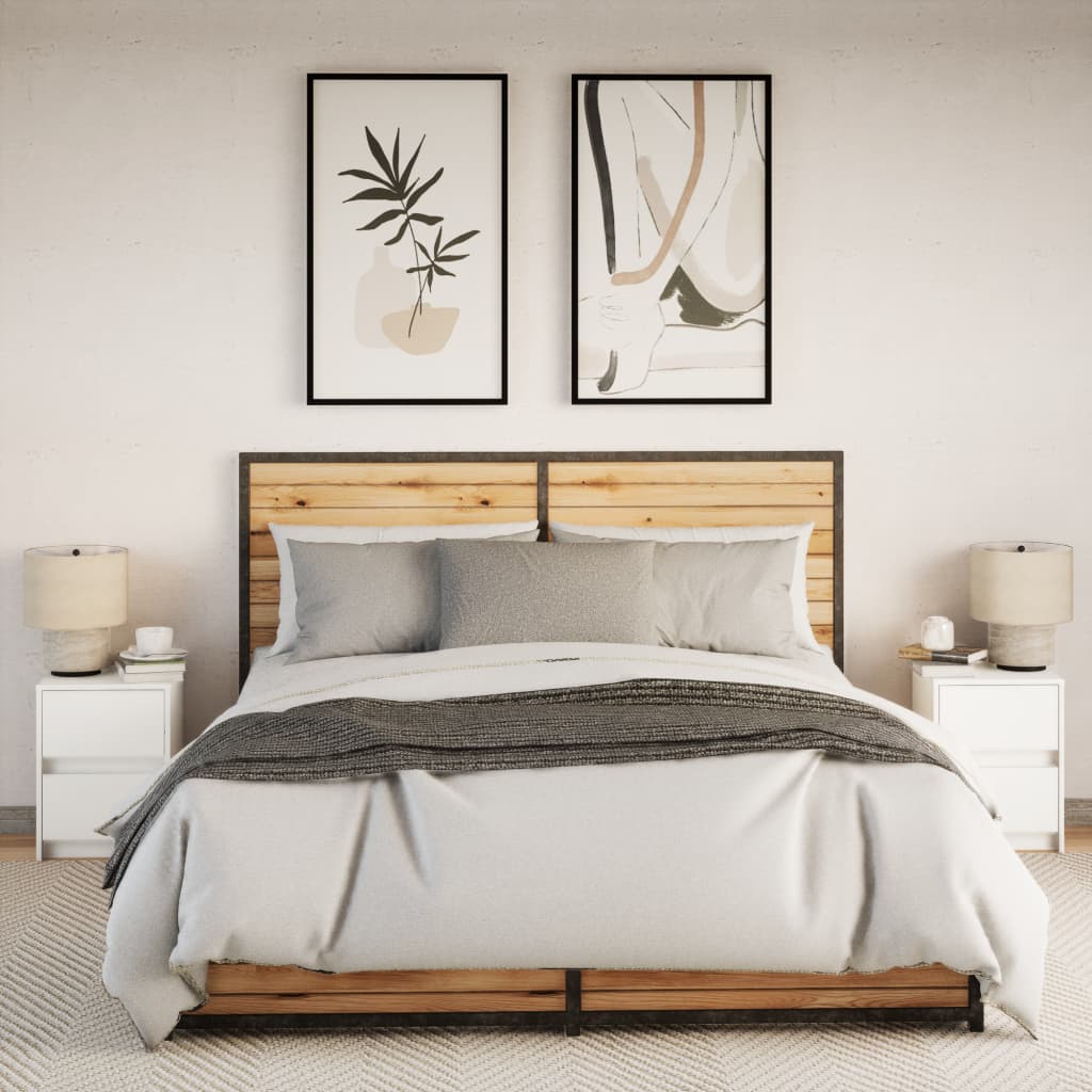 Nattbord med LED 2 stk hvit konstruert tre