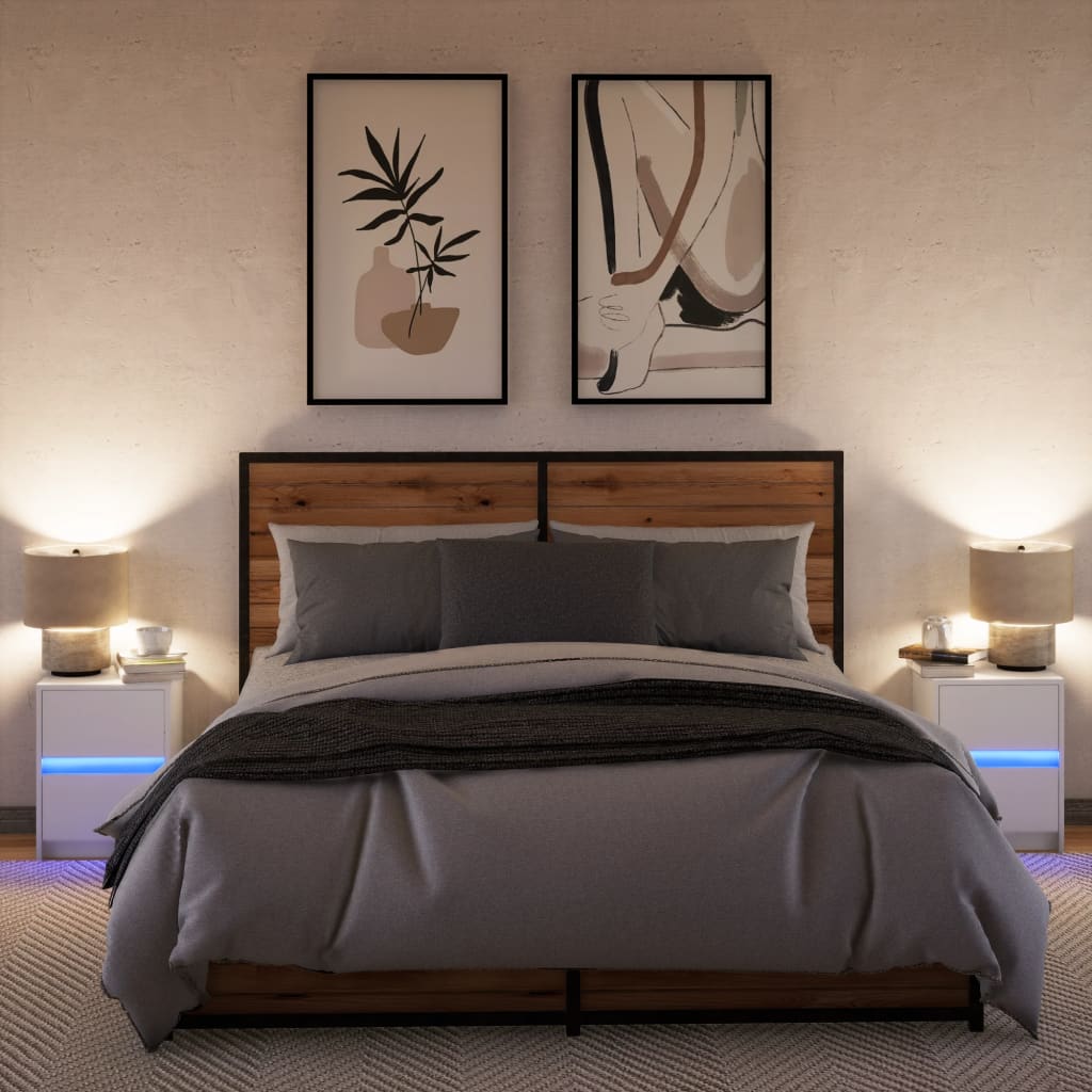 Nattbord med LED 2 stk hvit konstruert tre