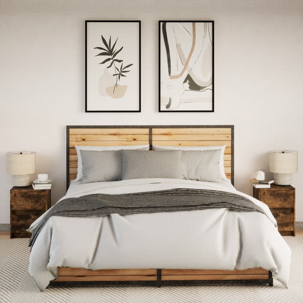 Nattbord med LED 2 stk røkt eik konstruert tre