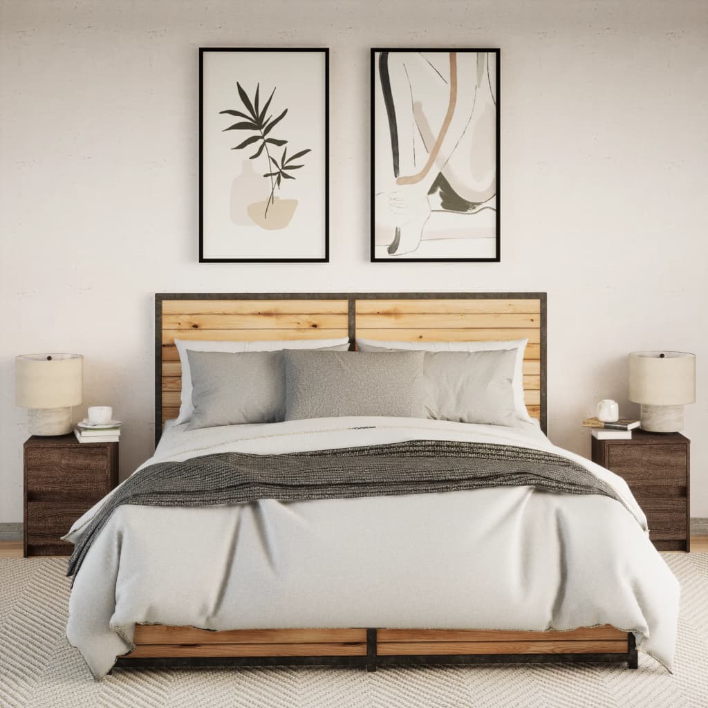 Nattbord med LED 2 stk brun eik konstruert tre