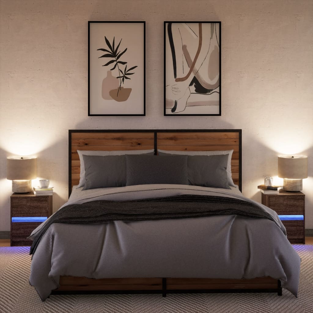 Nattbord med LED 2 stk brun eik konstruert tre