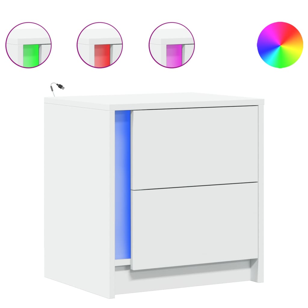 Nattbord med LED hvit konstruert tre