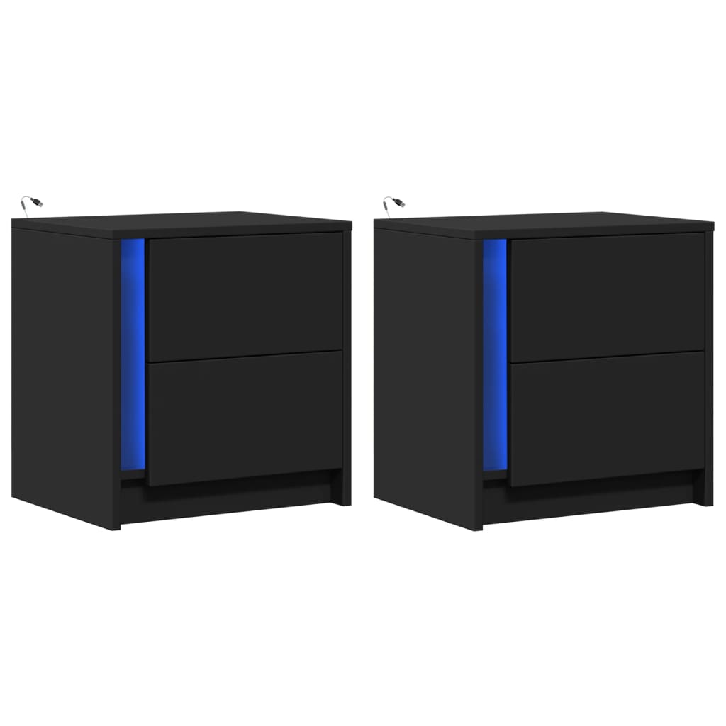 Nattbord med LED 2 stk svart konstruert tre