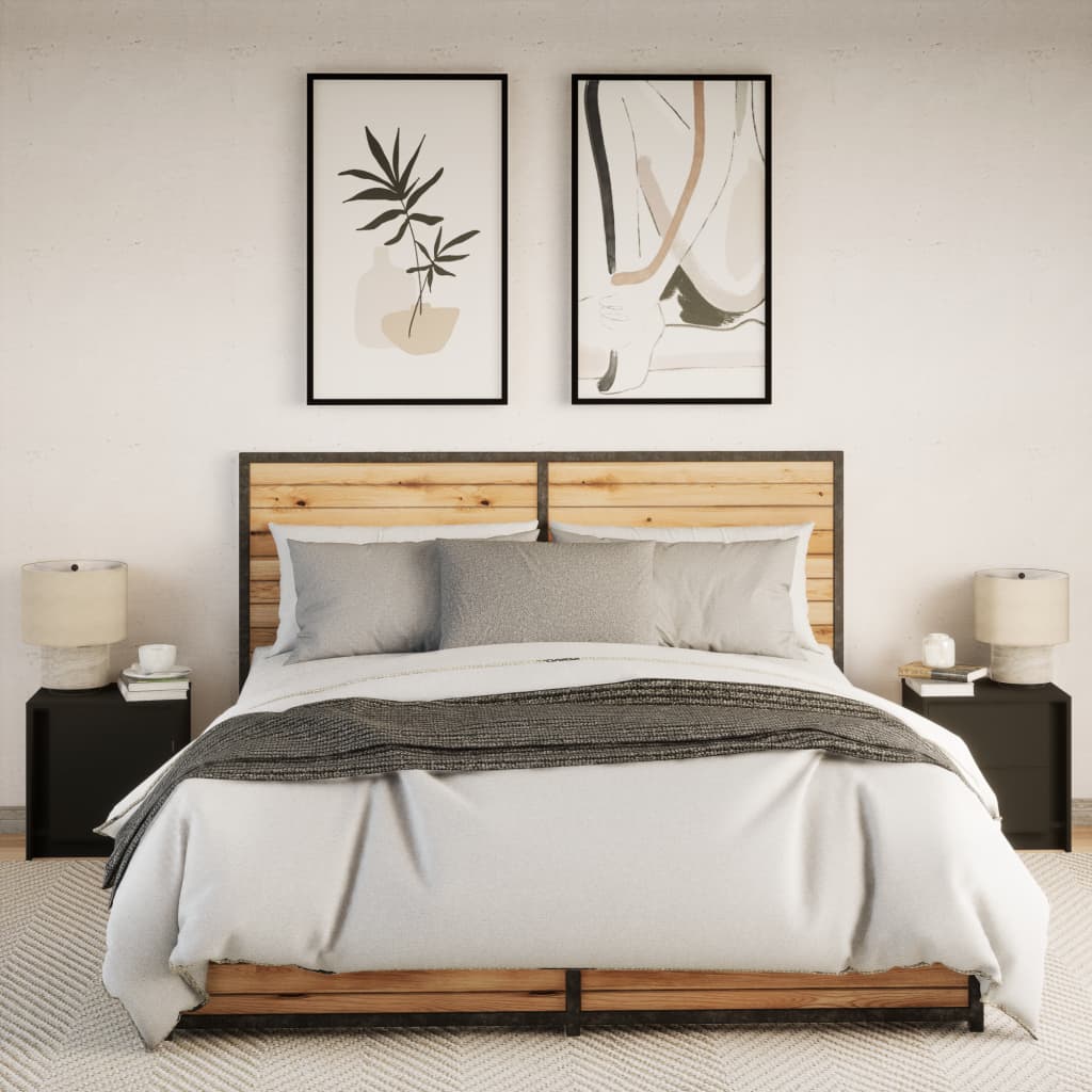 Nattbord med LED 2 stk svart konstruert tre