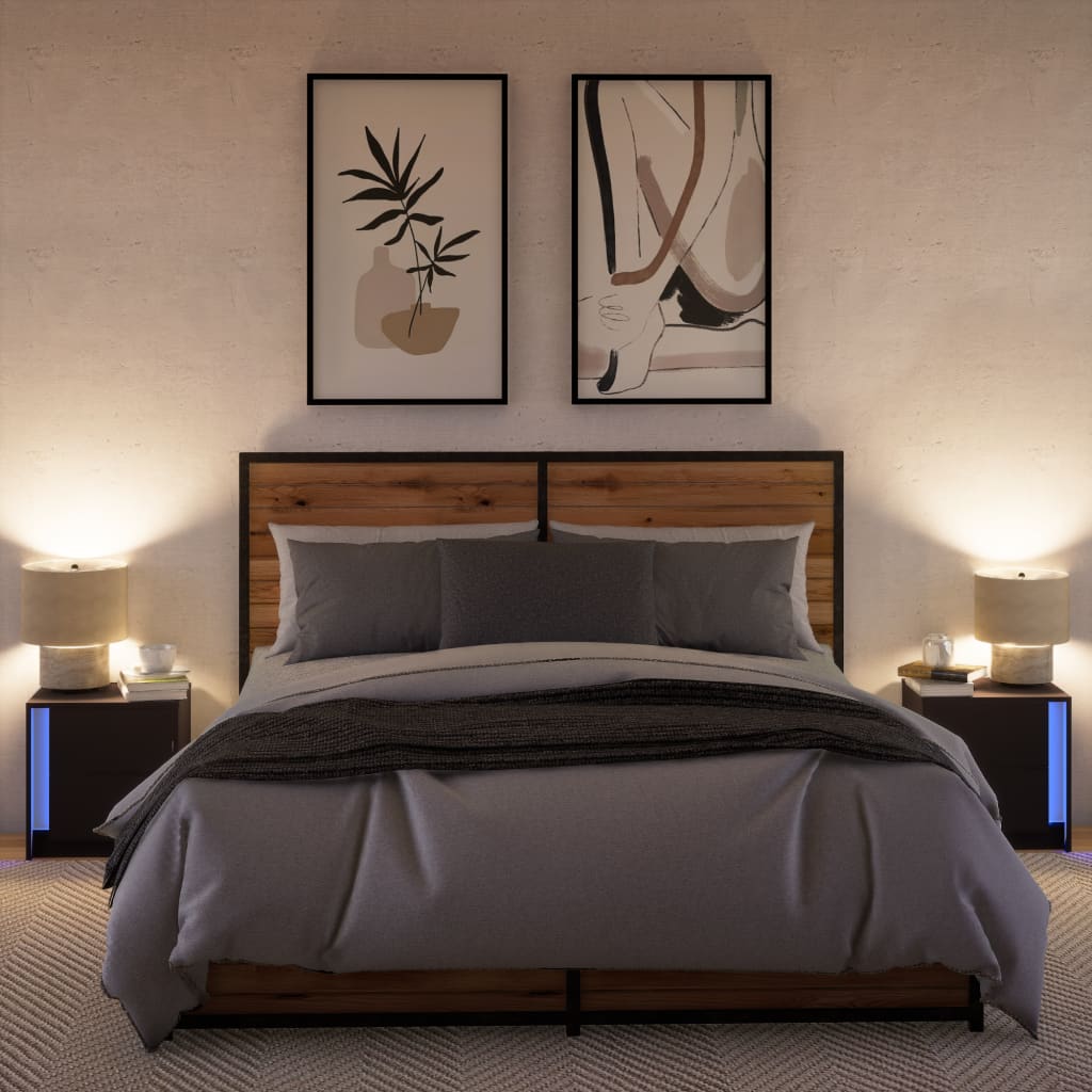 Nattbord med LED 2 stk svart konstruert tre