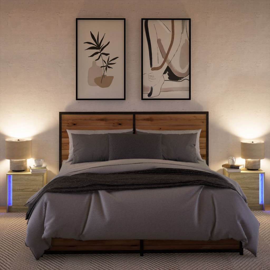 Nattbord med LED 2 stk sonoma eik konstruert tre