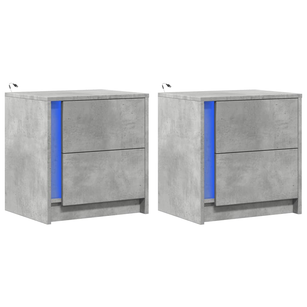 Nattbord med LED 2 stk betonggrå konstruert tre