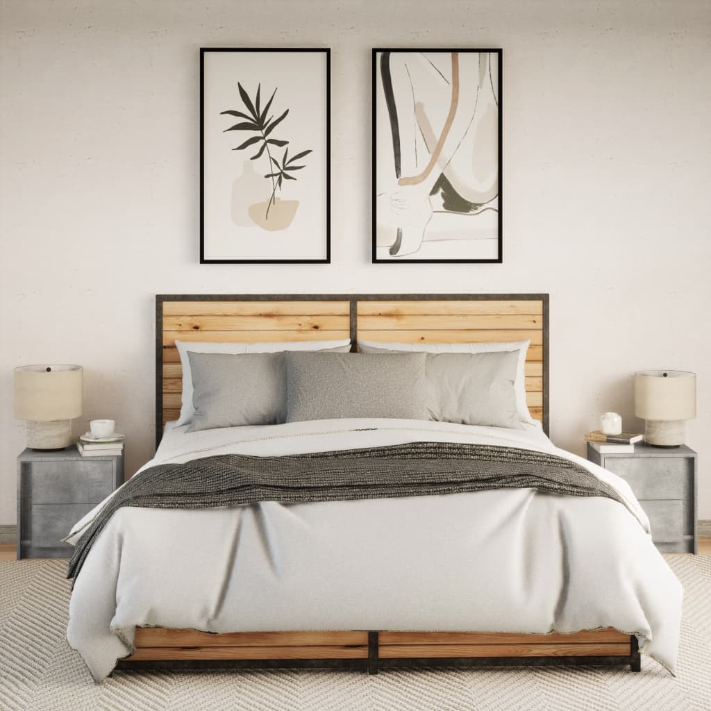 Nattbord med LED 2 stk betonggrå konstruert tre