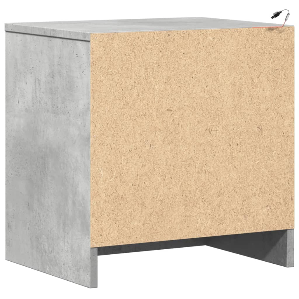 Nattbord med LED 2 stk betonggrå konstruert tre