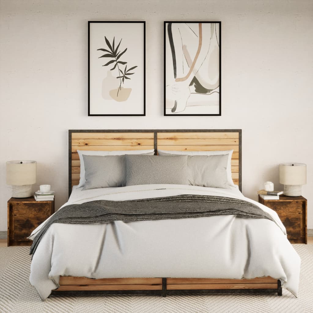 Nattbord med LED 2 stk røkt eik konstruert tre