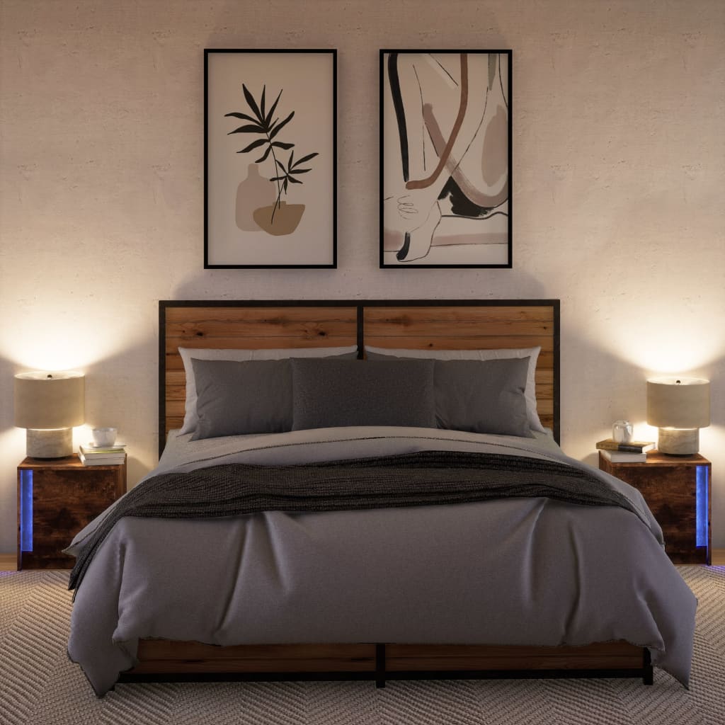 Nattbord med LED 2 stk røkt eik konstruert tre