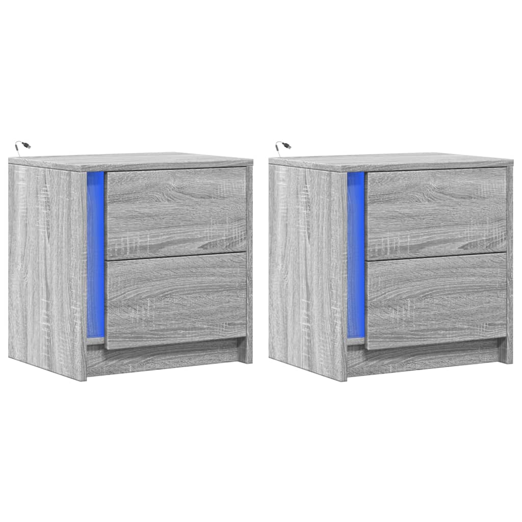 Nattbord med LED 2 stk grå sonoma konstruert tre