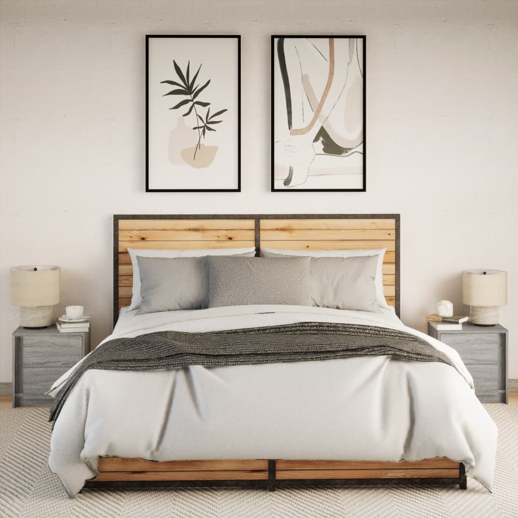 Nattbord med LED 2 stk grå sonoma konstruert tre