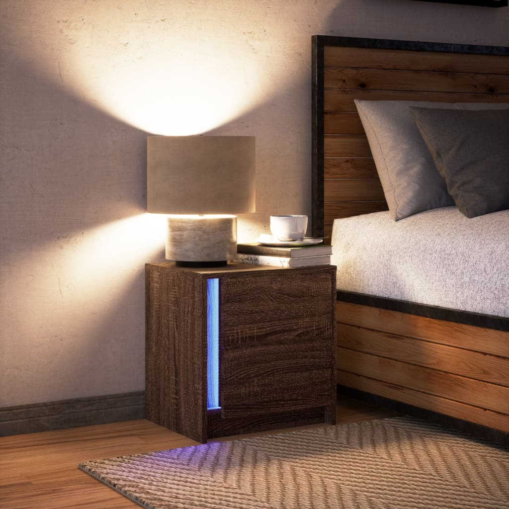 Nattbord med LED brun eik konstruert tre