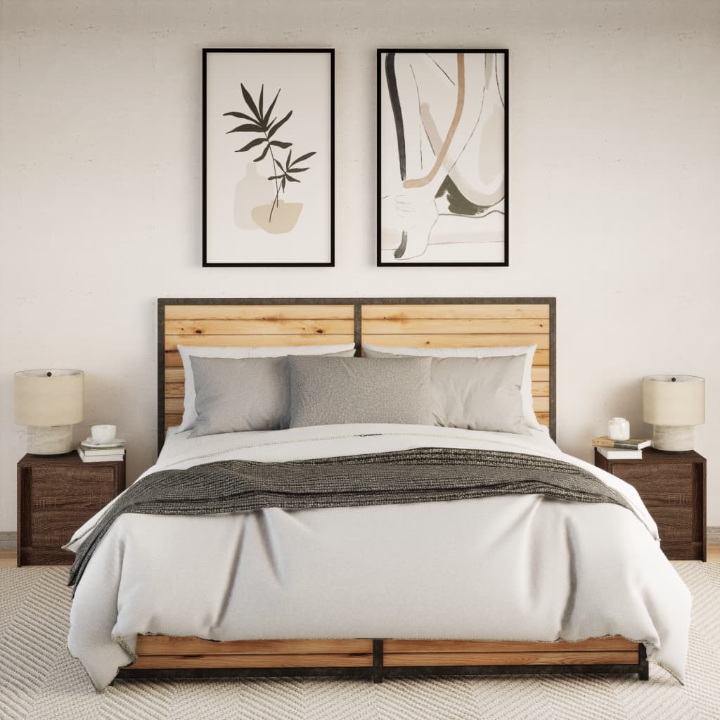 Nattbord med LED 2 stk brun eik konstruert tre