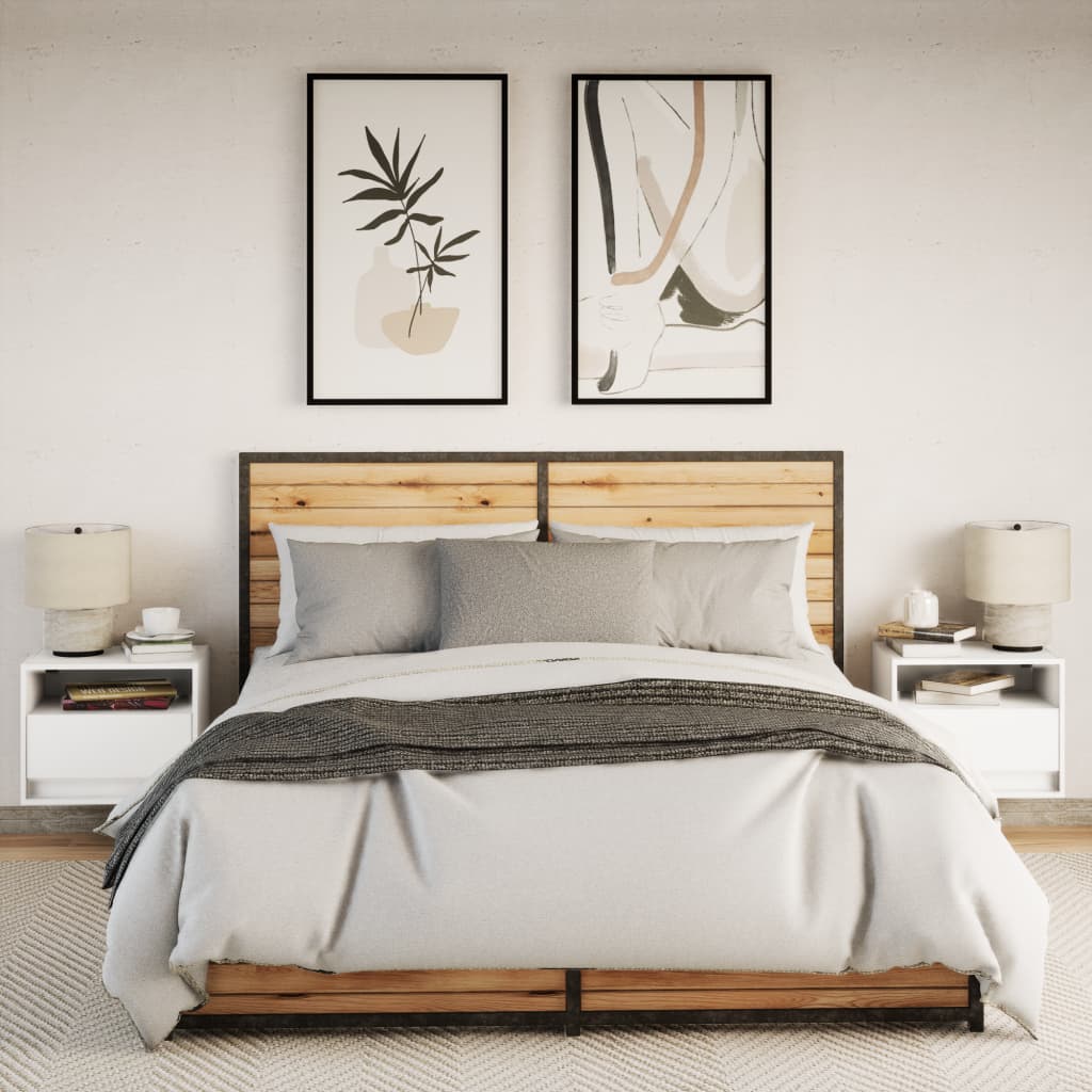 Vegghengte nattbord med LED-lys 2 stk hvit