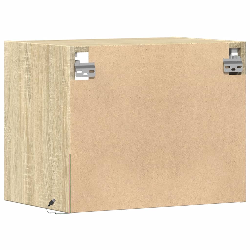 Vegghengt nattbord med LED-lys sonoma eik