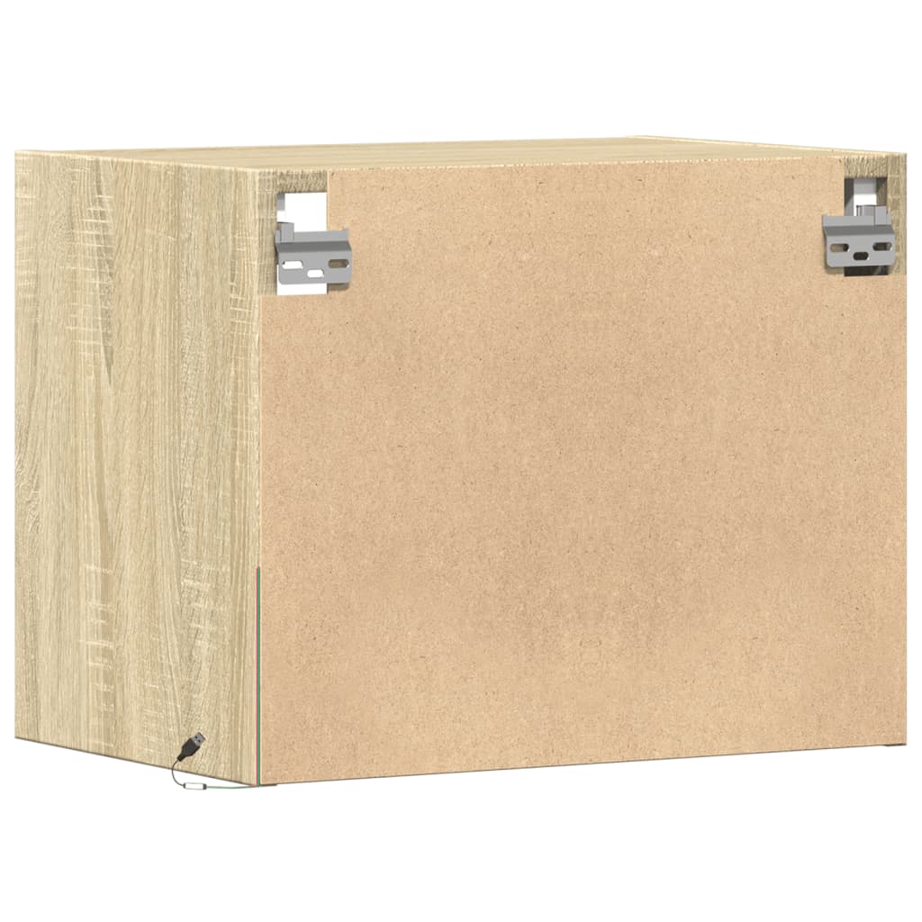 Vegghengte nattbord med LED-lys 2 stk sonoma eik