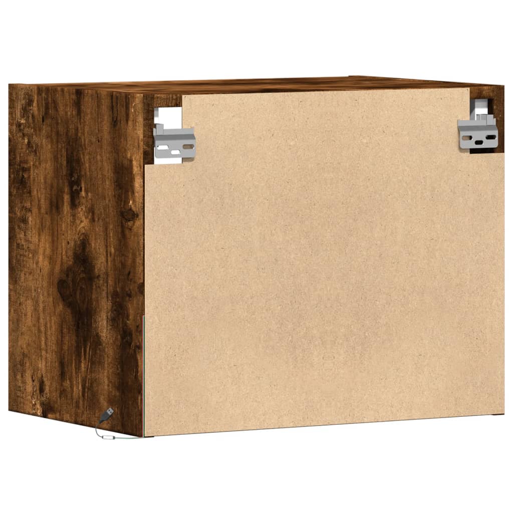 Vegghengt nattbord med LED-lys røkt eik