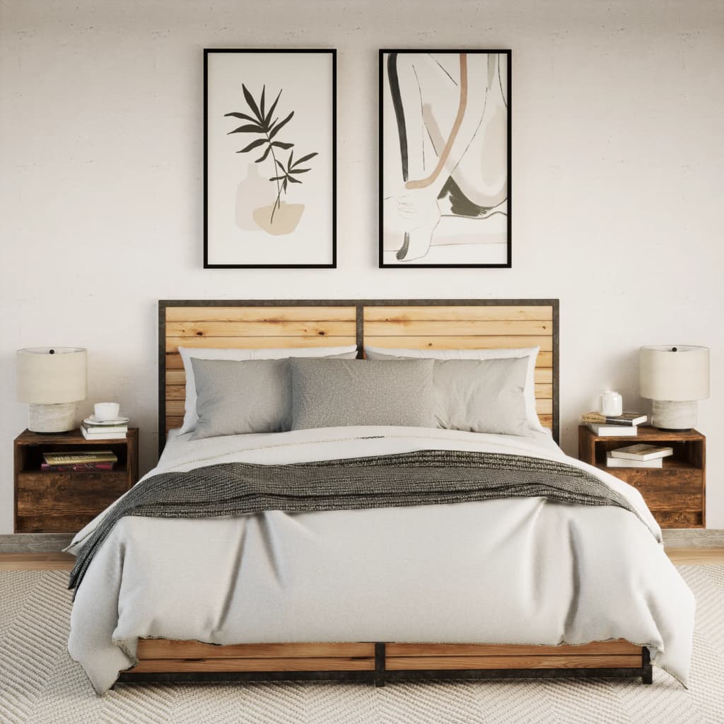 Vegghengte nattbord med LED-lys 2 stk røkt eik