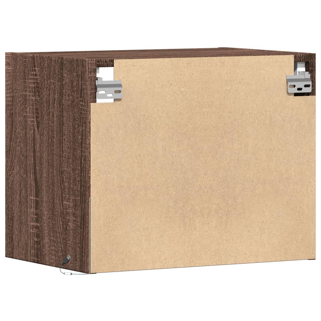 Vegghengt nattbord med LED-lys 2 stk brun eik