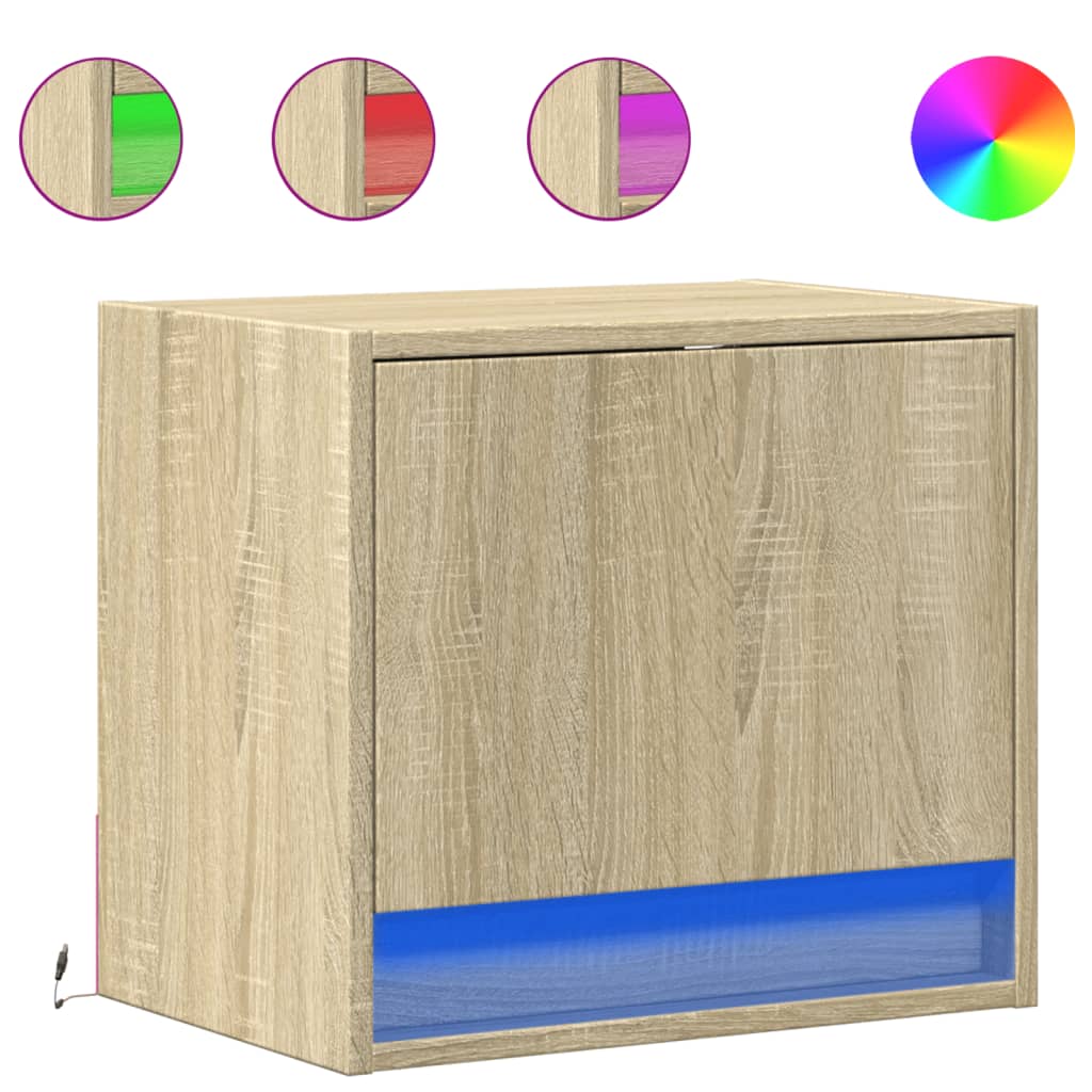 Vegghengte nattbord med LED-lys 2 stk sonoma eik