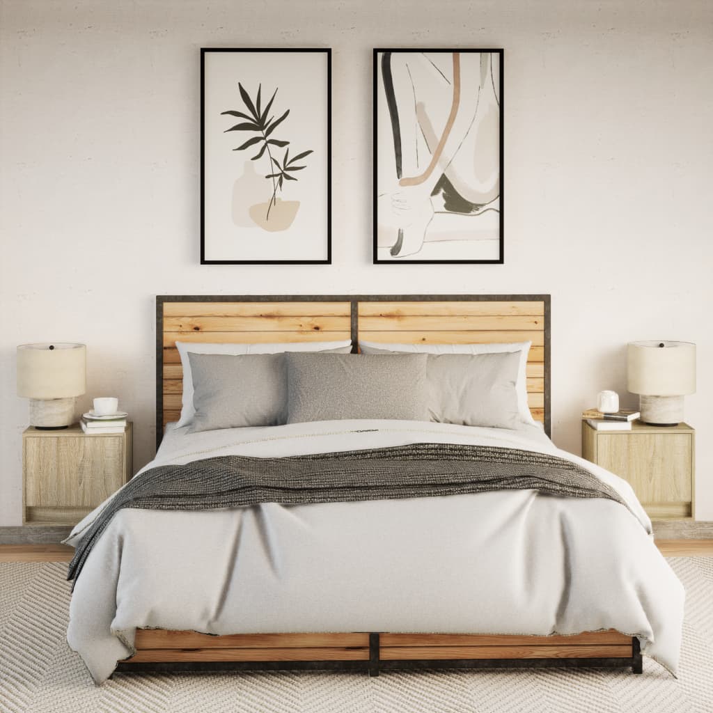 Vegghengte nattbord med LED-lys 2 stk sonoma eik