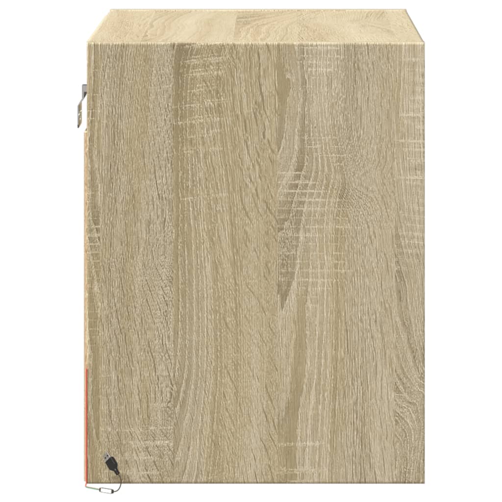 Vegghengte nattbord med LED-lys 2 stk sonoma eik