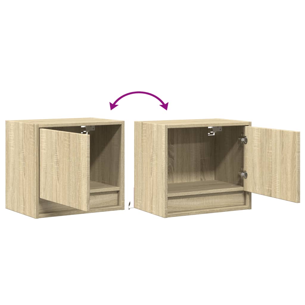 Vegghengte nattbord med LED-lys 2 stk sonoma eik