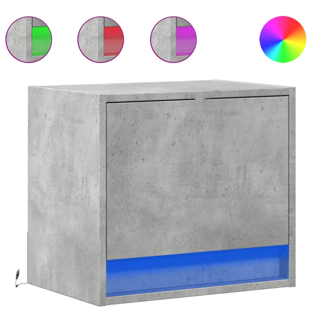 Vegghengte nattbord med LED-lys 2 stk betonggrå