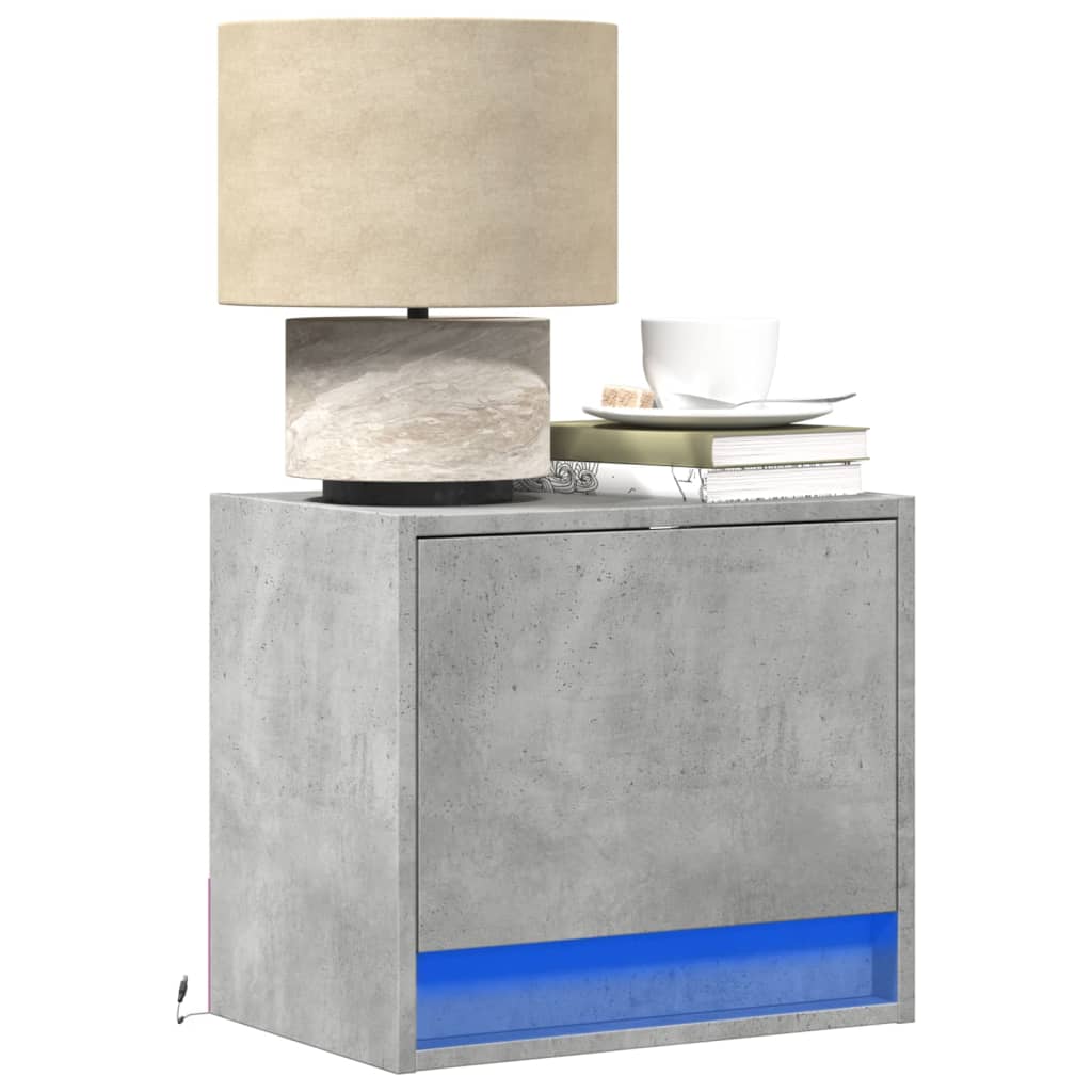 Vegghengte nattbord med LED-lys 2 stk betonggrå
