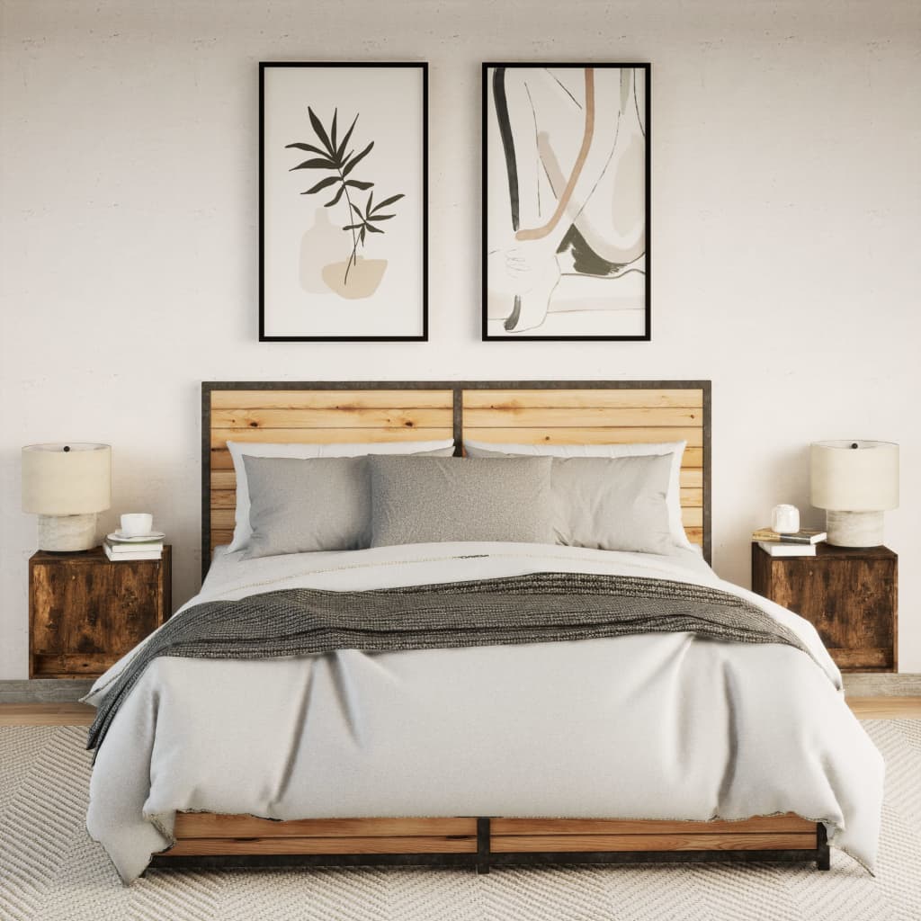 Vegghengte nattbord med LED-lys 2 stk røkt eik