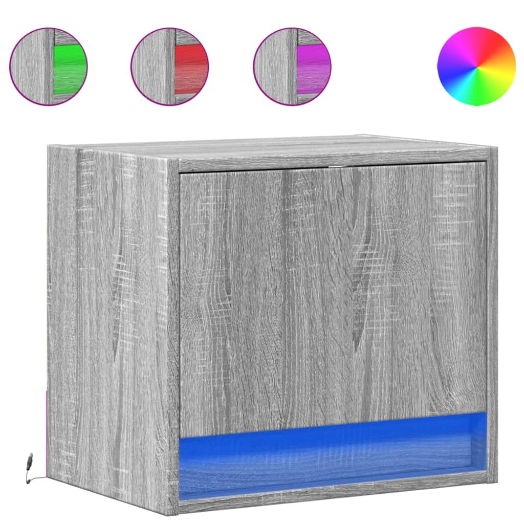 Vegghengte nattbord med LED-lys 2 stk grå sonoma