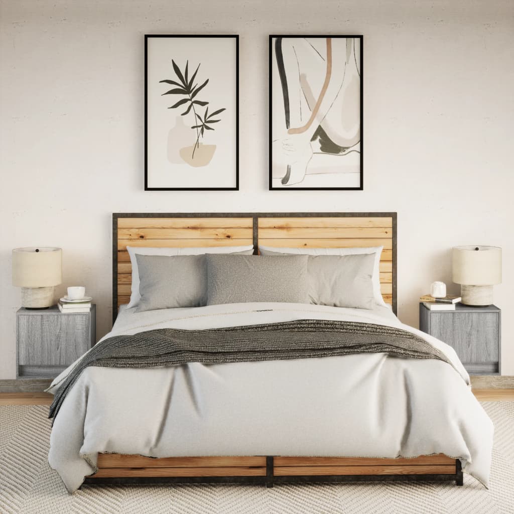 Vegghengte nattbord med LED-lys 2 stk grå sonoma