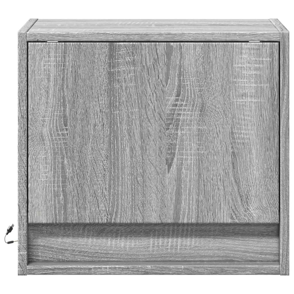 Vegghengte nattbord med LED-lys 2 stk grå sonoma