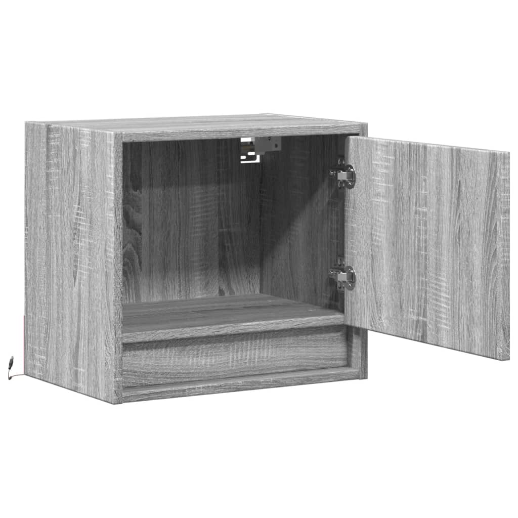 Vegghengte nattbord med LED-lys 2 stk grå sonoma