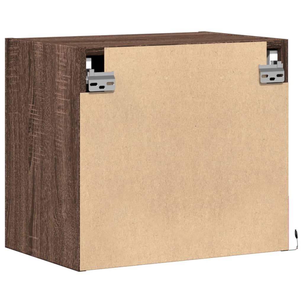 Vegghengt nattbord med LED-lys 2 stk brun eik