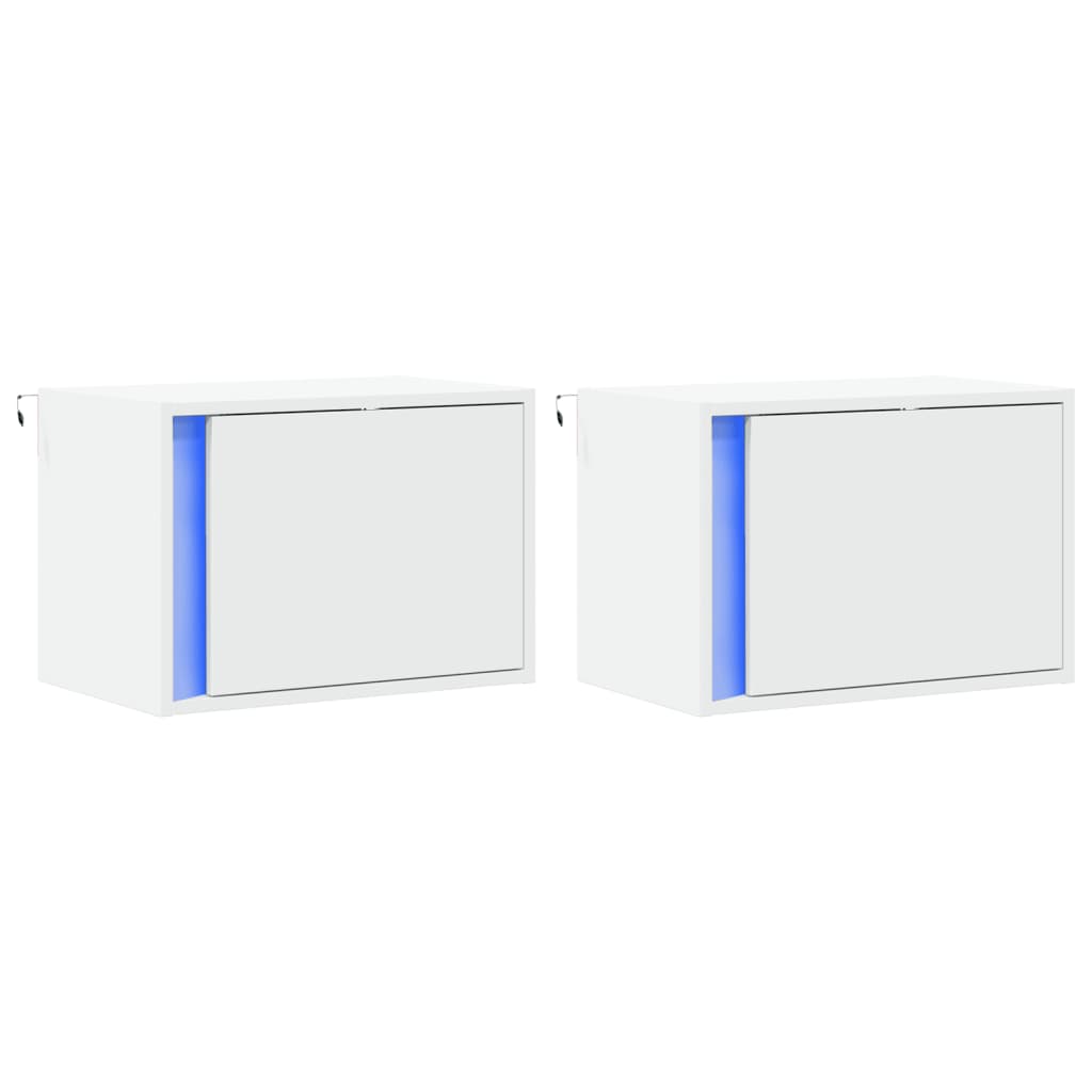 Vegghengte nattbord med LED-lys 2 stk hvit