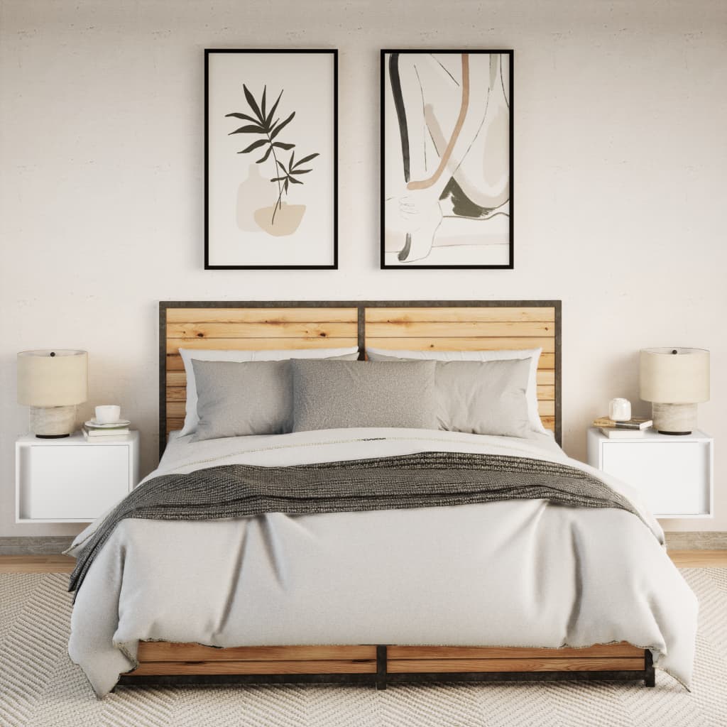 Vegghengte nattbord med LED-lys 2 stk hvit