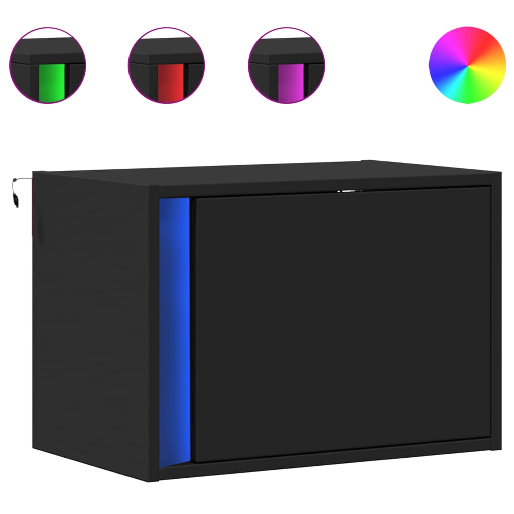 Vegghengt nattbord med LED-lys svart