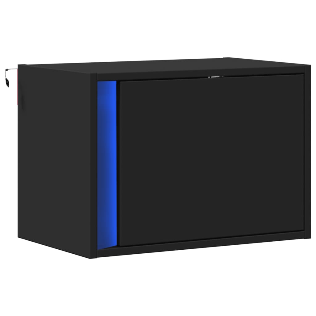 Vegghengt nattbord med LED-lys svart