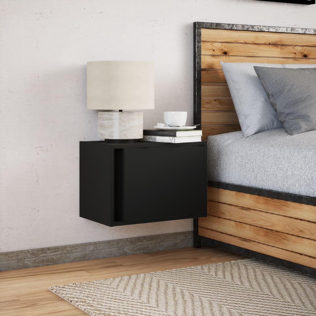 Vegghengt nattbord med LED-lys svart