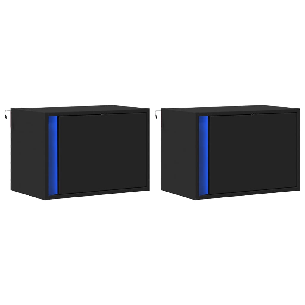 Vegghengte nattbord med LED-lys 2 stk svart