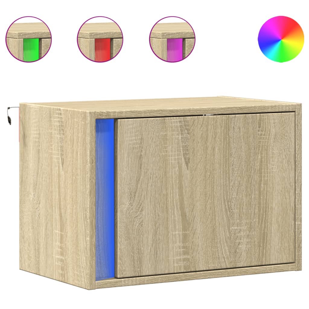 Vegghengte nattbord med LED-lys 2 stk sonoma eik