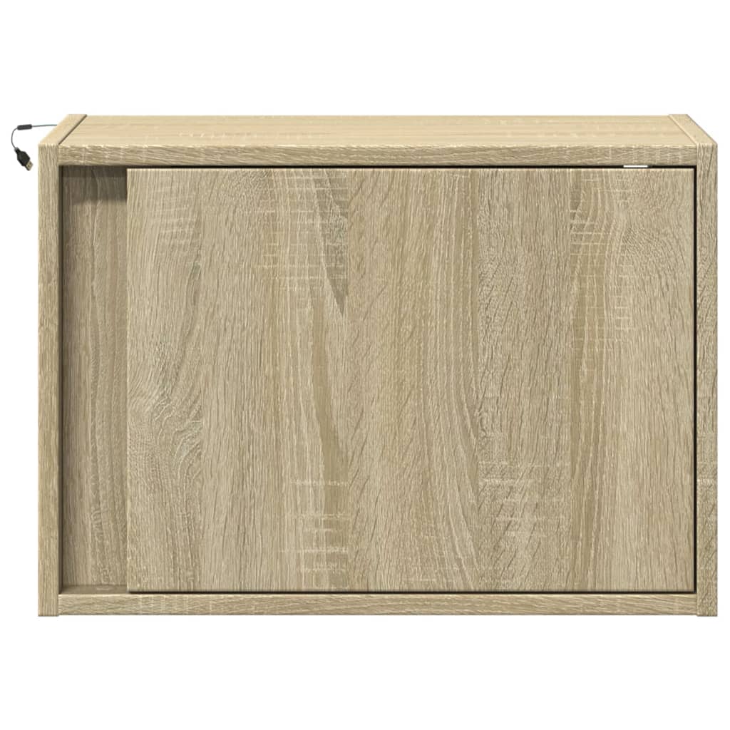 Vegghengte nattbord med LED-lys 2 stk sonoma eik