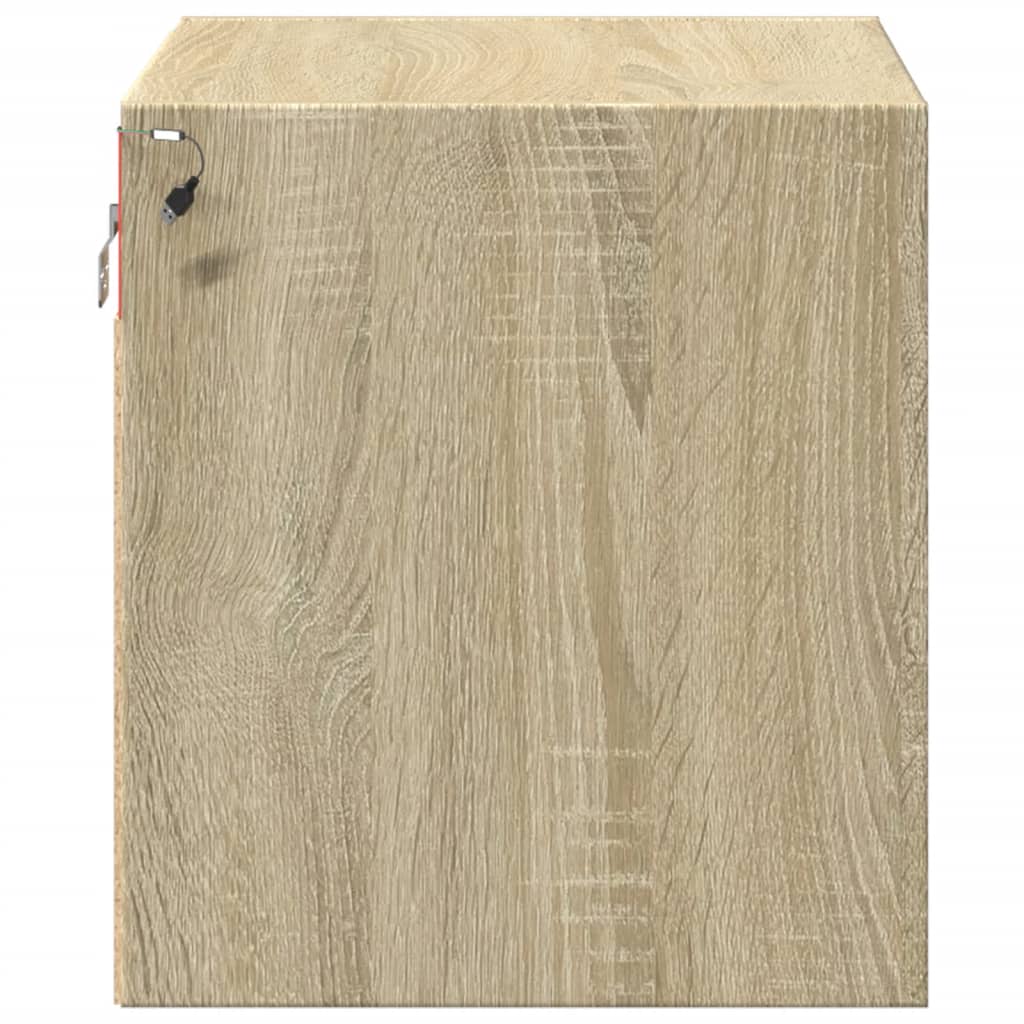 Vegghengte nattbord med LED-lys 2 stk sonoma eik