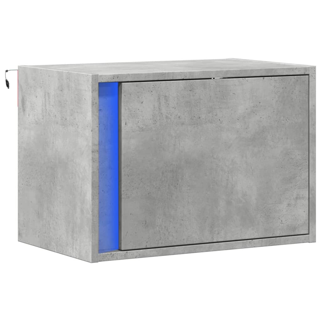 Vegghengt nattbord med LED-lys betonggrå