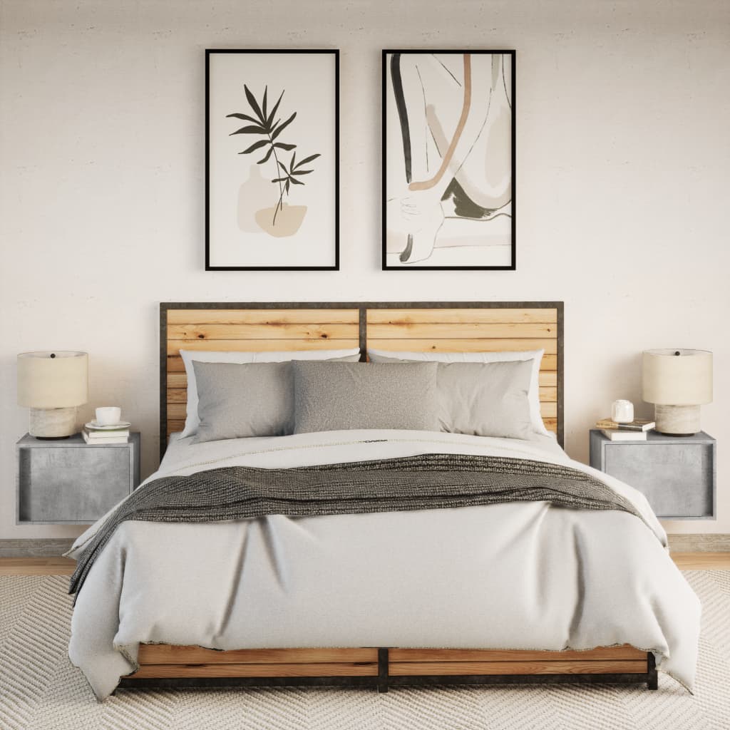 Vegghengte nattbord med LED-lys 2 stk betonggrå